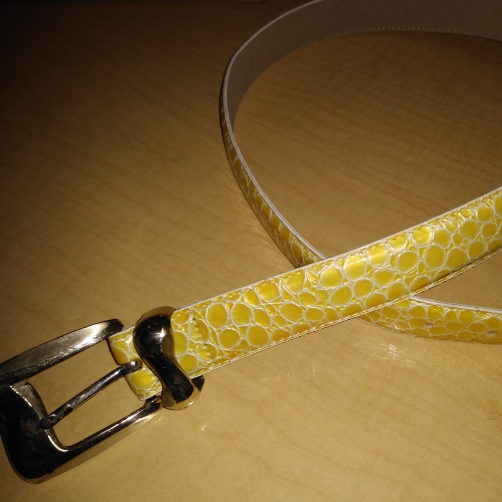 Another Line Yellow Croco Embossed Skinny Belt - L